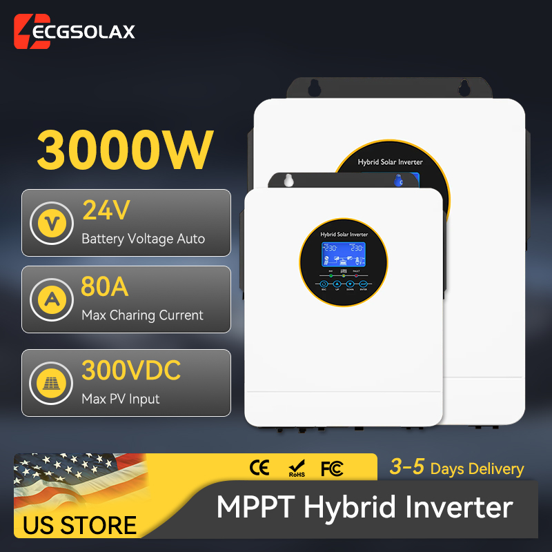 Inverter Pure Sine Wave 60Hz 120V 3000W - ECGSOLAX 3000W Onduleur Solaire Hybride Hors