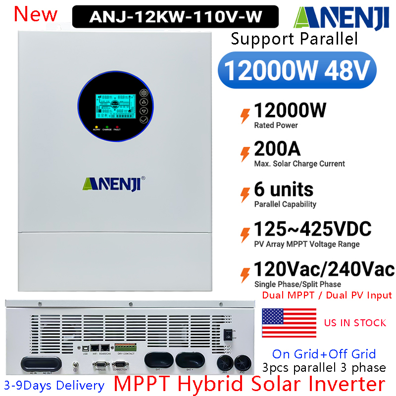 Off Grid Solar Inverter 48V 6000W - Onduleur solaire hybride ANENJI 12KW 48V