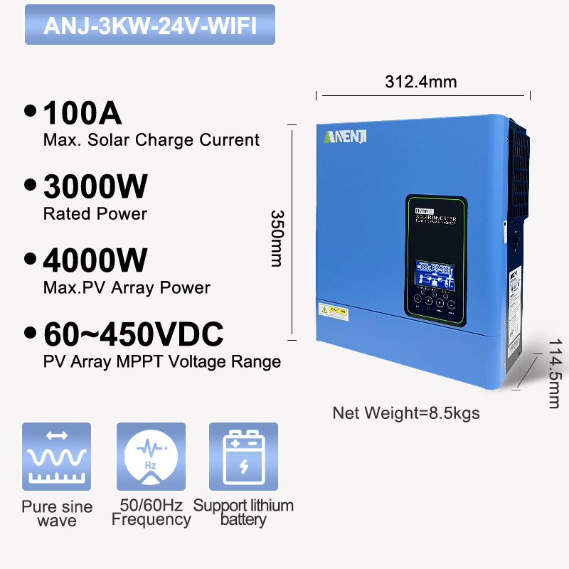 Inverter Pure Sine Wave 60Hz 120V 3000W - Convertisseur solaire hors réseau 24V 3000W