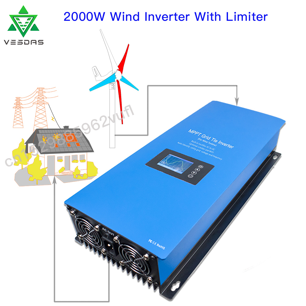 Grid Tie Inverter Limiter 2000W - Onduleur pour éolienne MPPT, 1000/2000W, avec
