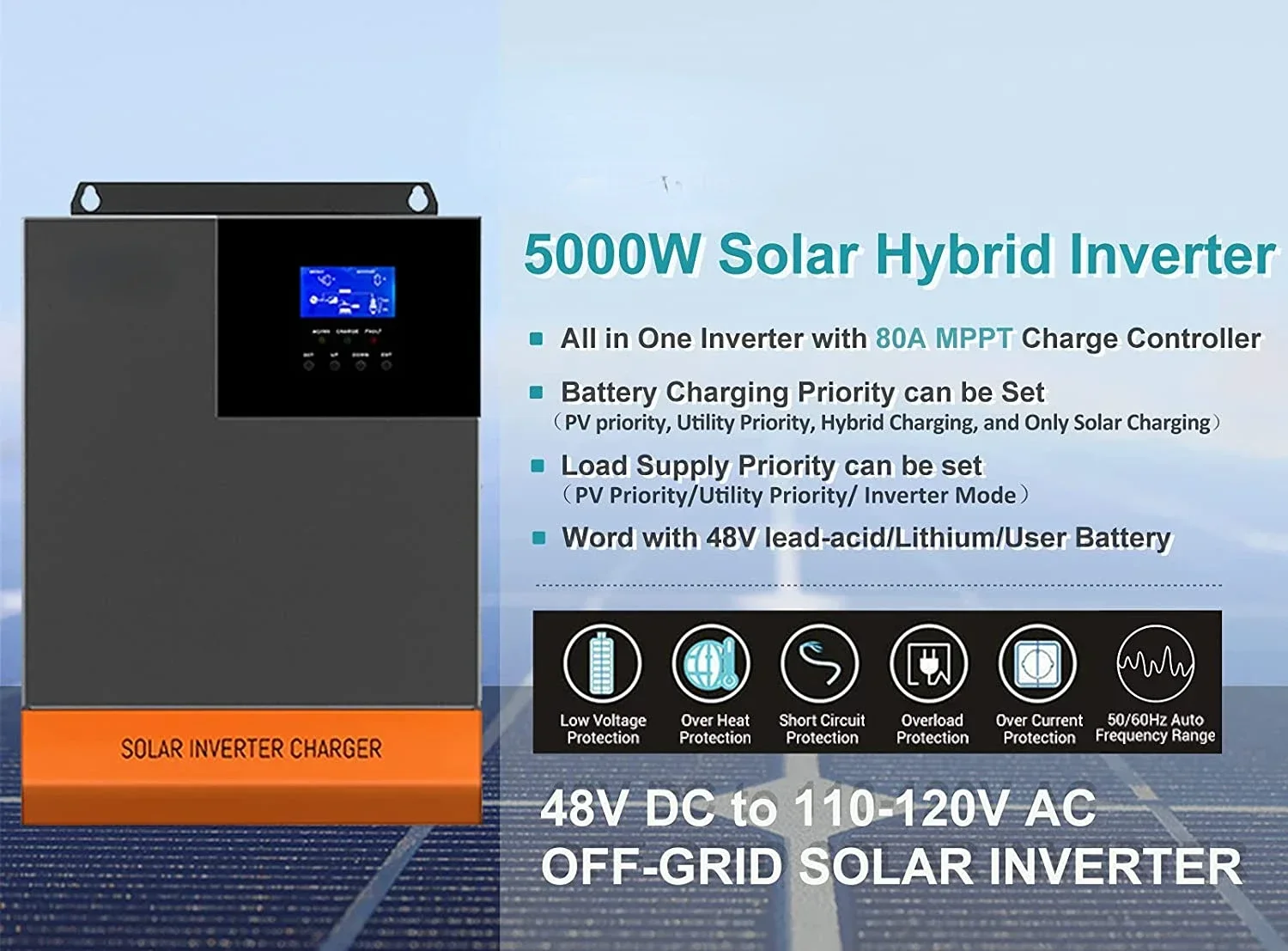 5.5kW MPPT 100A optique 220V 4 - Hybrid Solar Inverter 5.5Kw Mppt 48V avis et prix