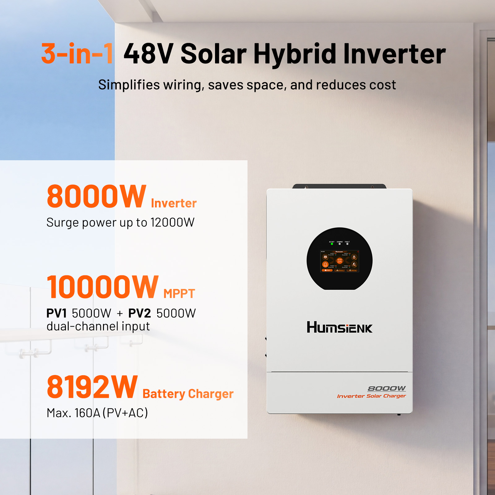 Onduleur solaire hybride 3-en- - Mppt Hybrid Inverter 48V 8Kw 3 Phase avis et prix